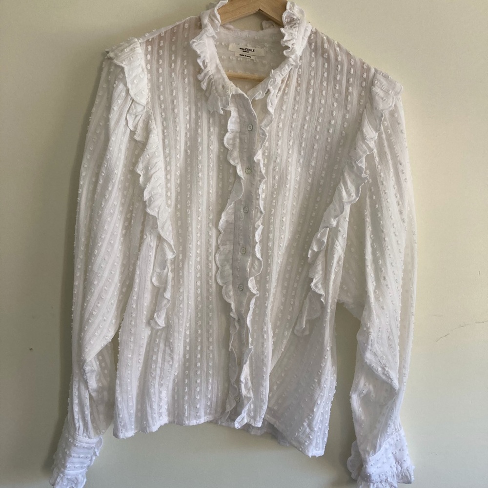 Isabel Marant Etoile Yann White Cotton Ruffle Top
